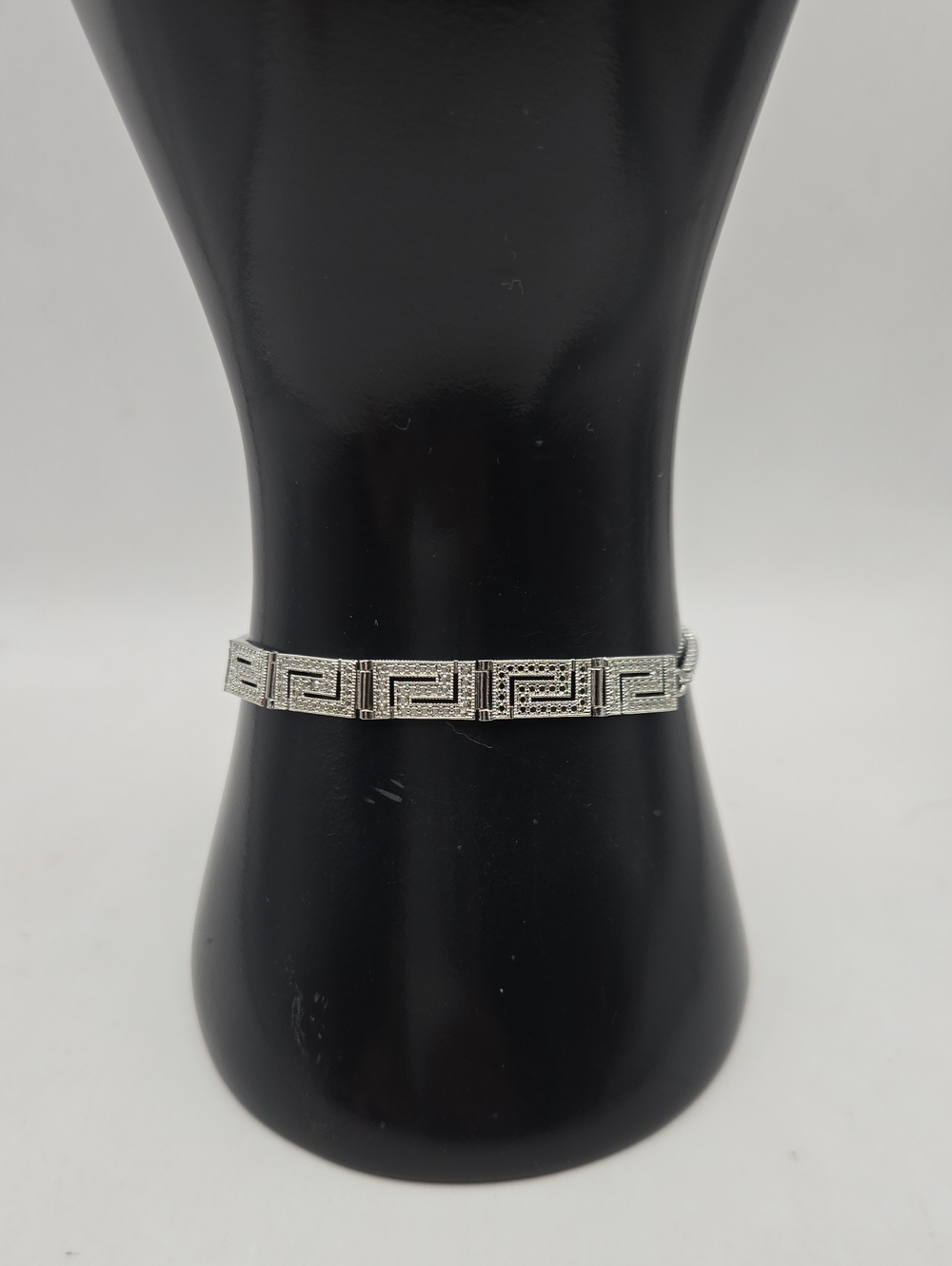 NEW Macy's Silver-Tone Greek Key Bracelet with Pavé Accents